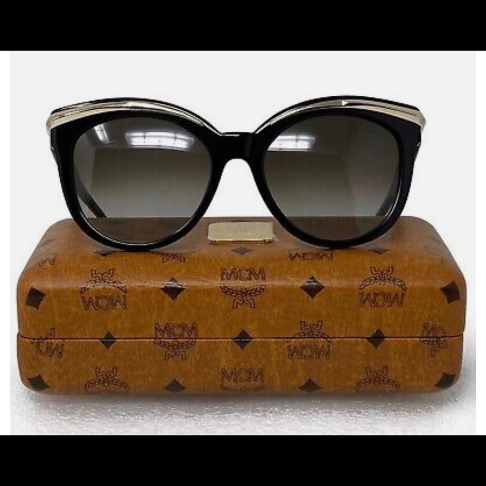 MCM 55mm Cat Eye Black & Gold Sunglasses Brand New includes case